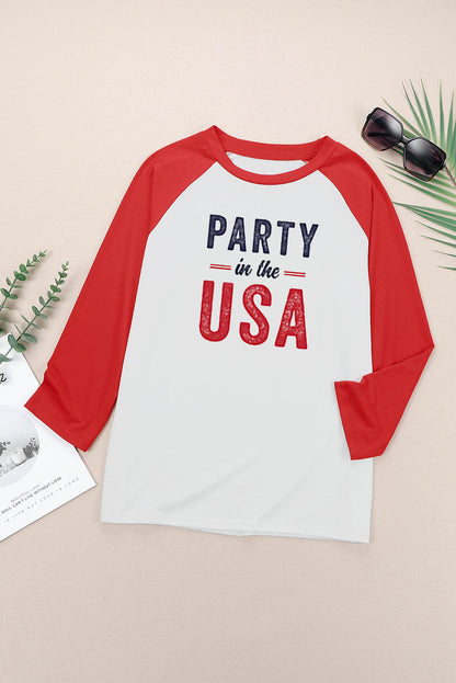 Simply Love PARTY IN THE USA Graphic Raglan Sleeve Tee-Jewearrings