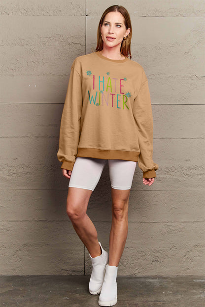 Simply Love Full Size I HATE WINTER Dropped Shoulder Sweatshirt-Jewearrings