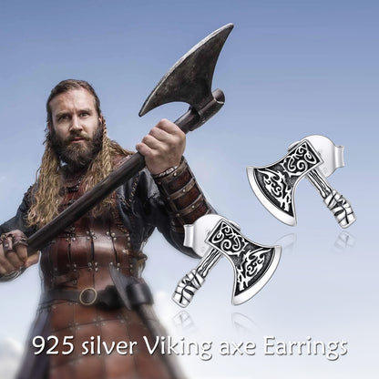 Sterling Silver Viking Axe Stud Earrings-Jewearrings