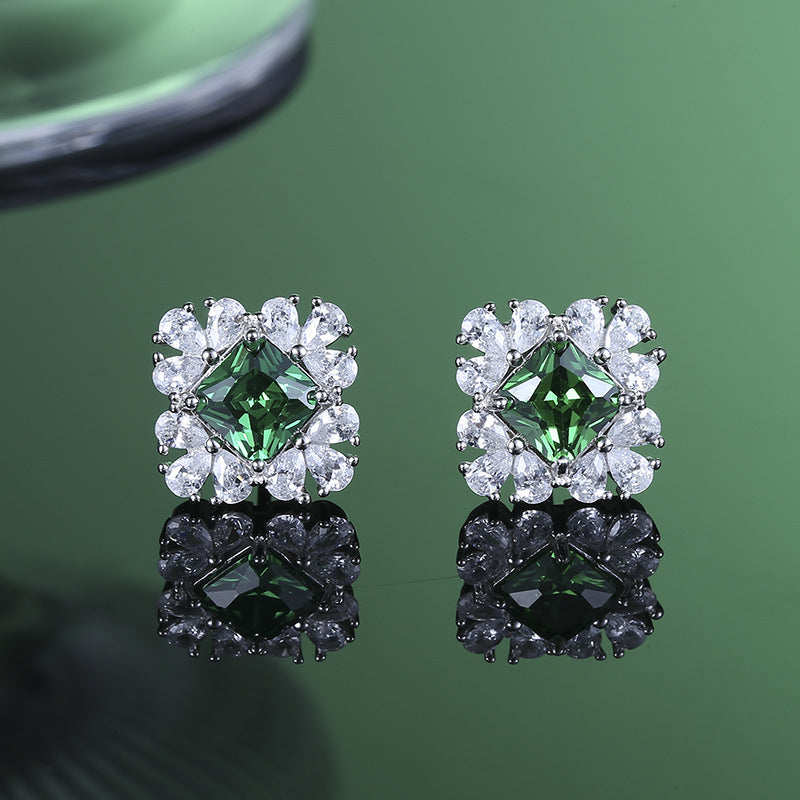 Emerald Stud Earrings Female Temperament Advanced-Jewearrings