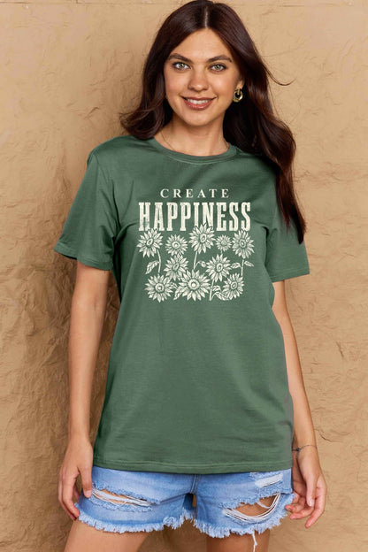 Simply Love Full Size CREATE HAPPINESS Graphic Cotton T-Shirt-Jewearrings