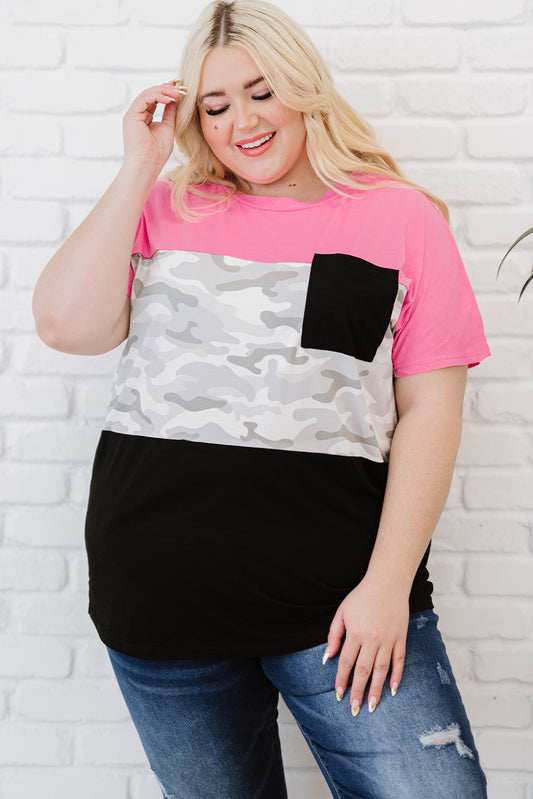 Plus Size Leopard Color Block T-Shirt-Jewearrings