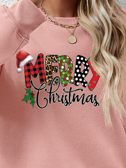 MERRY CHRISTMAS Round Neck Dropped Shoulder Sweatshirt-Jewearrings