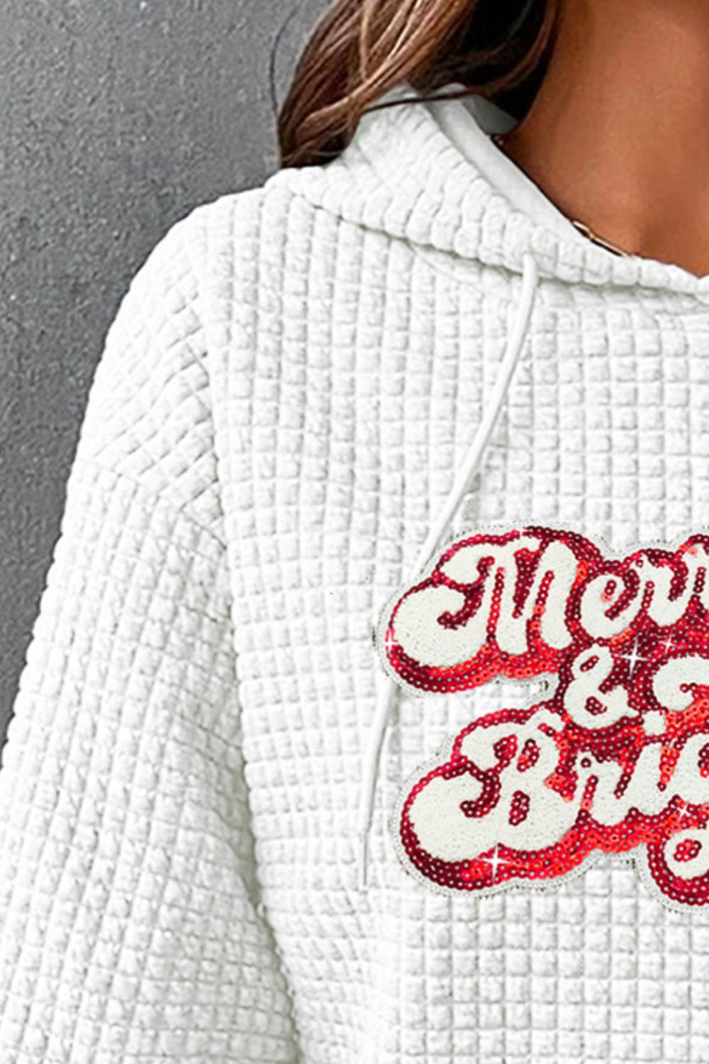 MERRY & BRIGHT Sequin Waffle-Knit Hoodie-Jewearrings