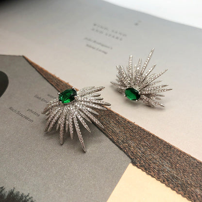 Zircon Stud Earrings Women Retro Emerald Diamonds-Jewearrings