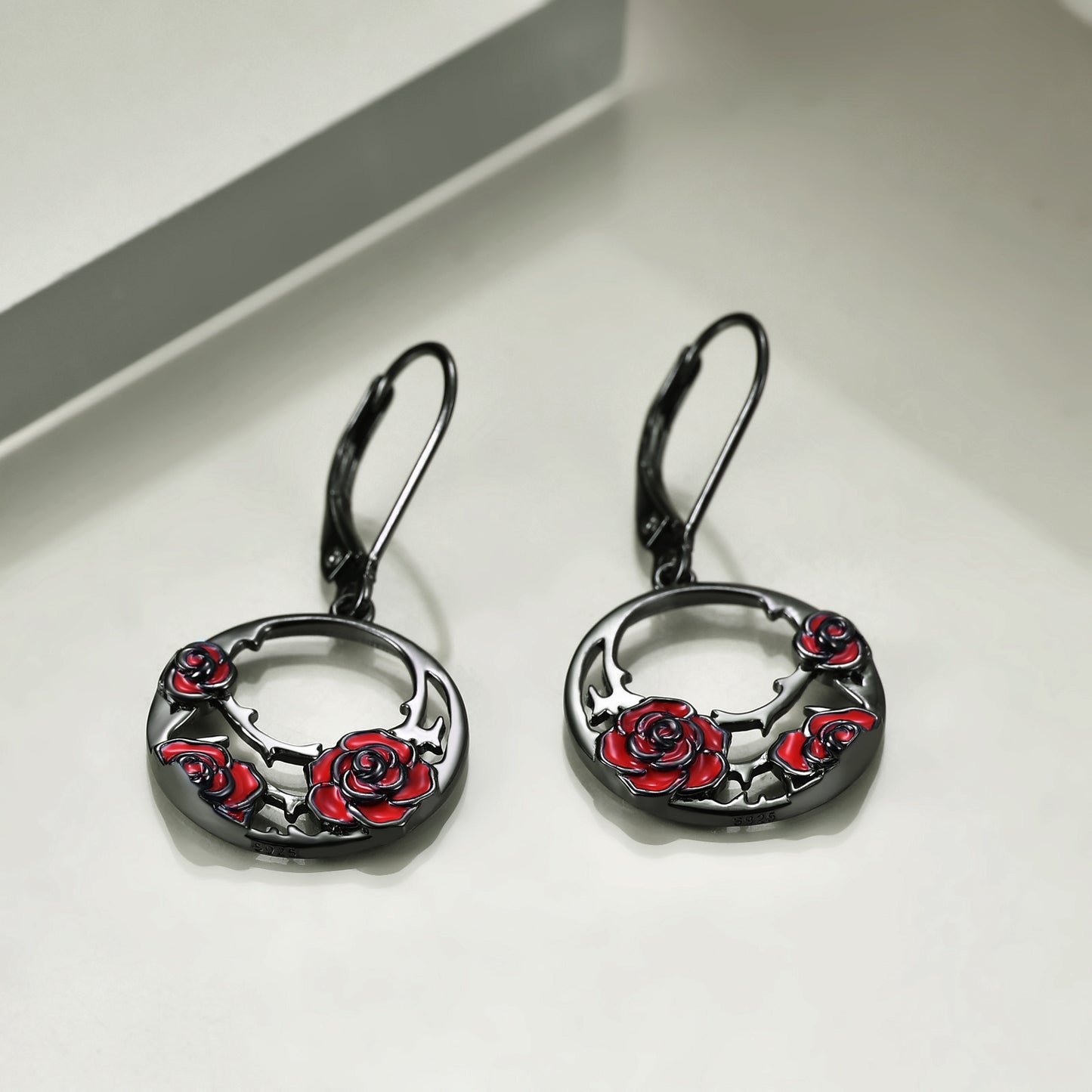 Sterling Silver Red Rose Flower Leverback Earrings Jewelry for Women-Jewearrings