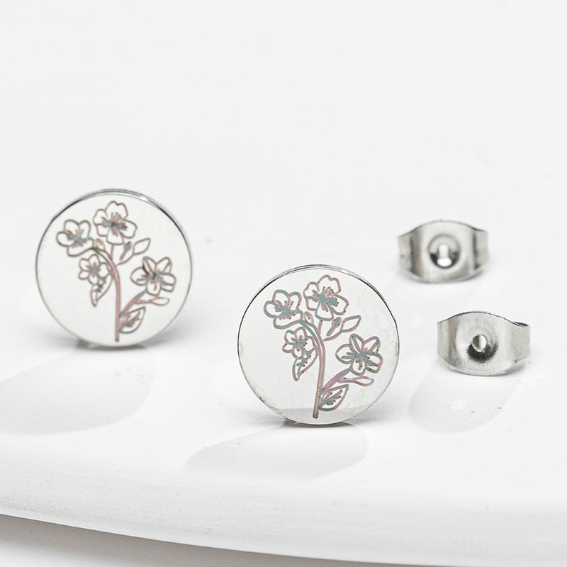 Fashion Animal Flower Etched Stud Earrings-Jewearrings