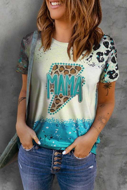 MAMA Lightning Graphic Leopard Round Neck Tee-Jewearrings