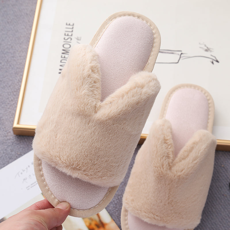 Faux Fur Open Toe Slippers-Jewearrings