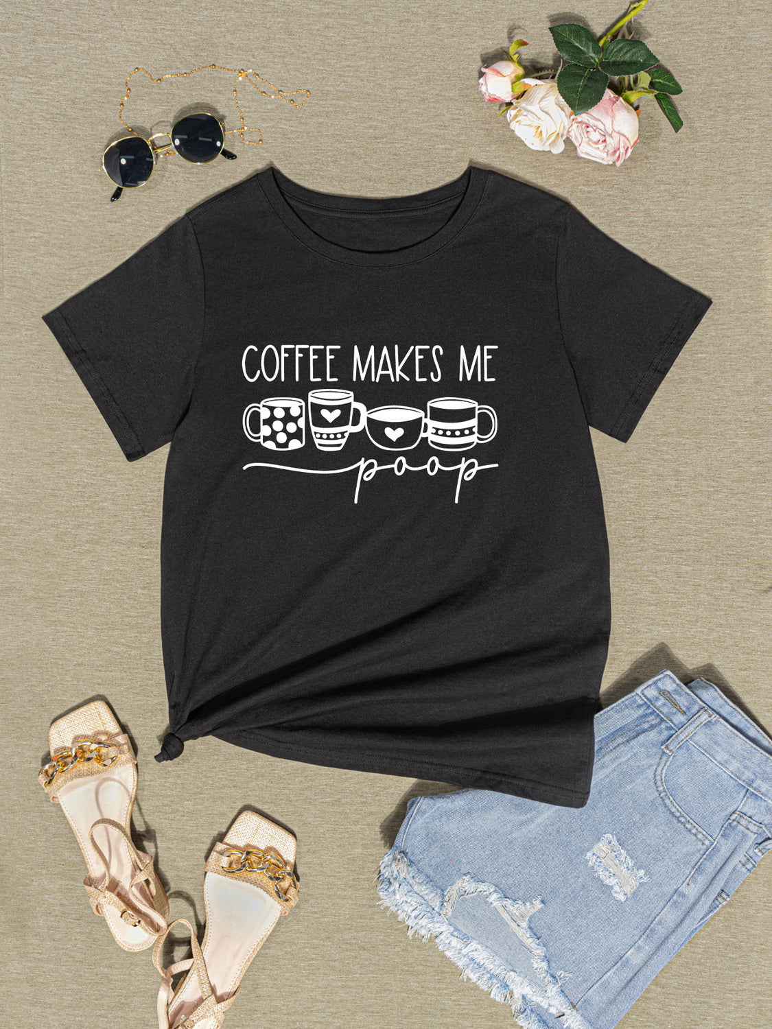 COFFEE MAKES ME Round Neck T-Shirt-Jewearrings