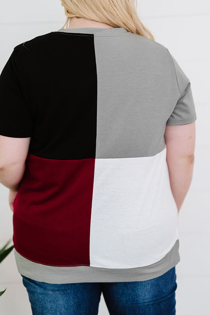 Plus Size Color Block Round Neck T-Shirt-Jewearrings