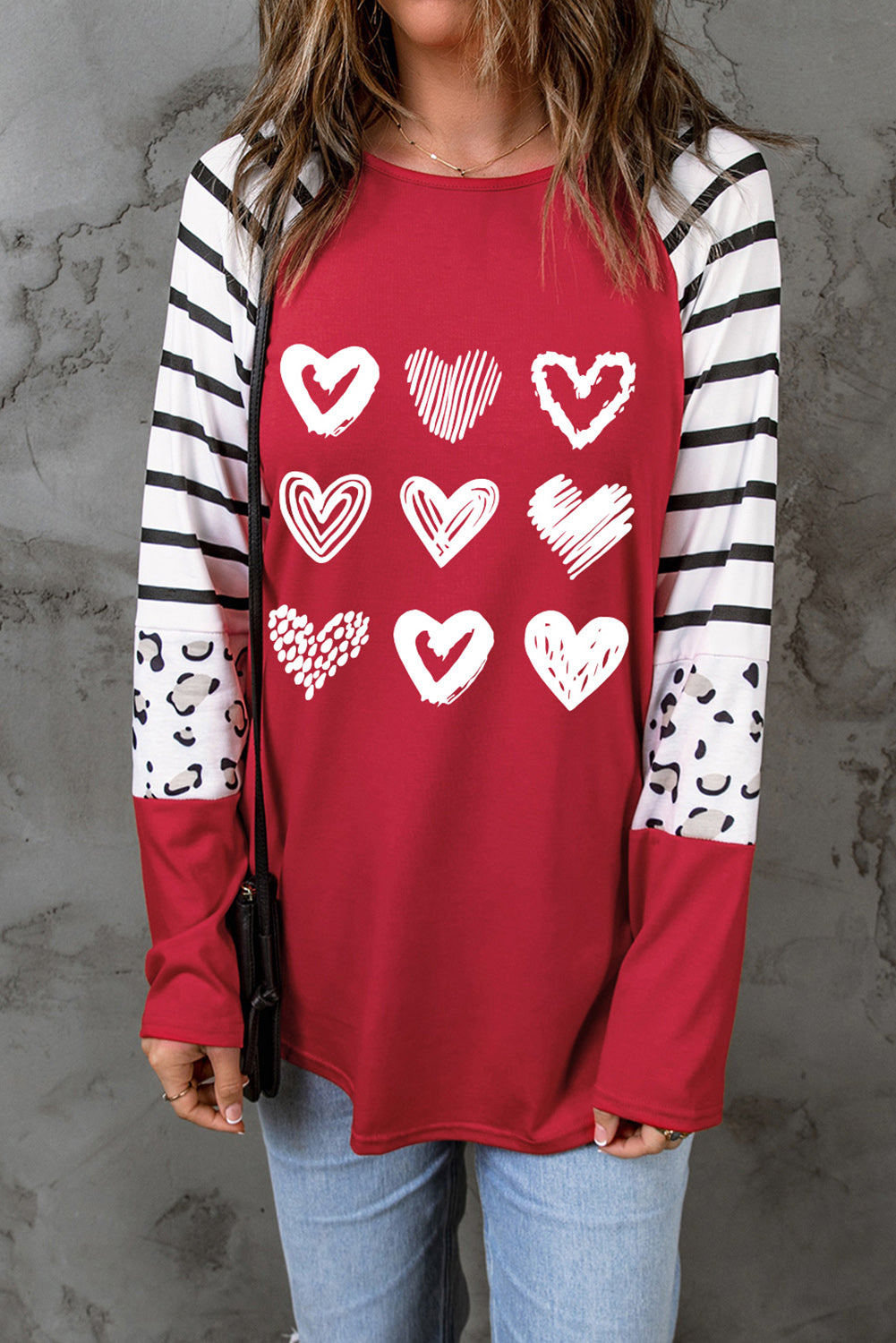 Heart Striped Raglan Sleeve T-Shirt-Jewearrings