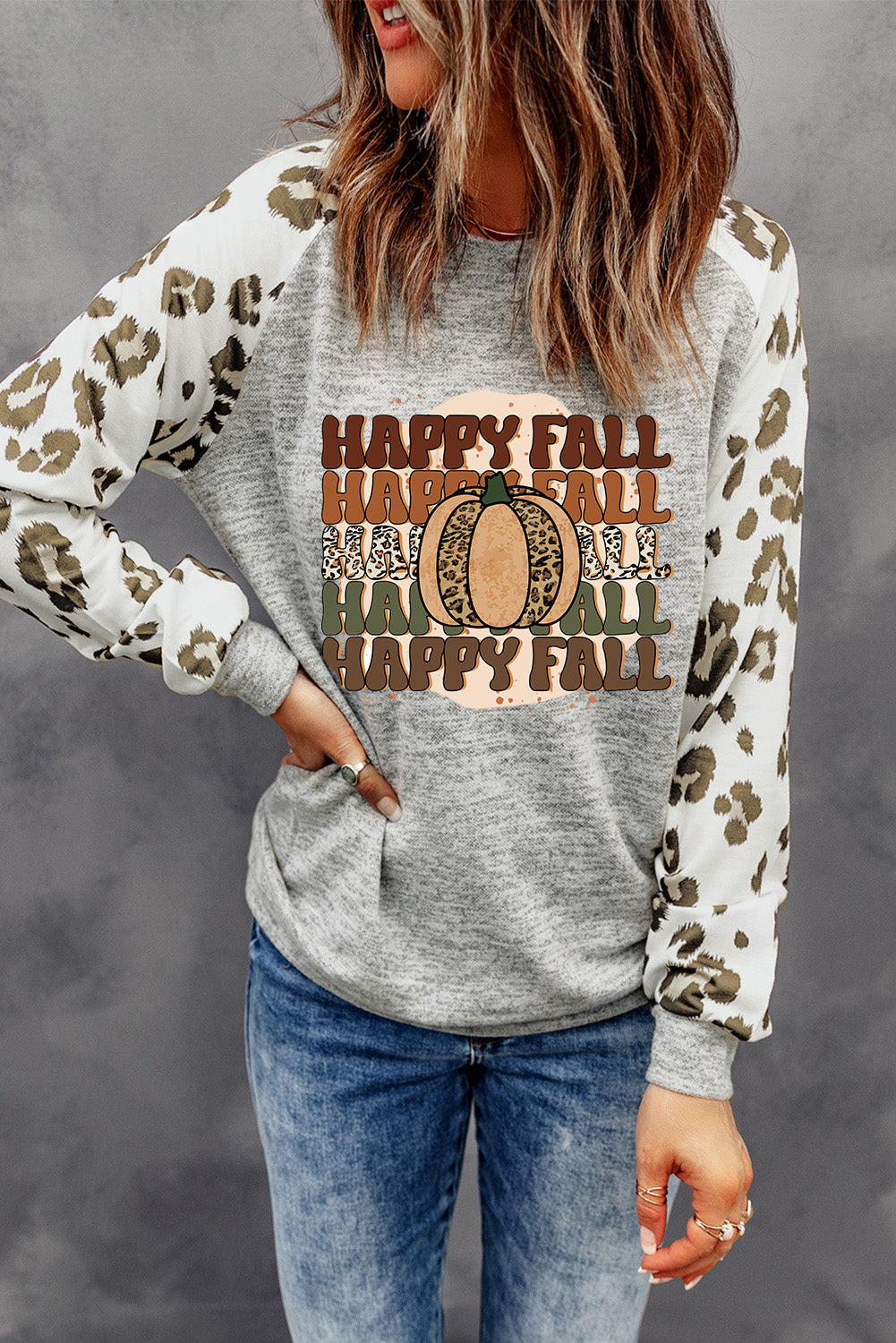 HAPPY FALL Graphic Round Neck Long Sleeve Sweatshirt-Jewearrings