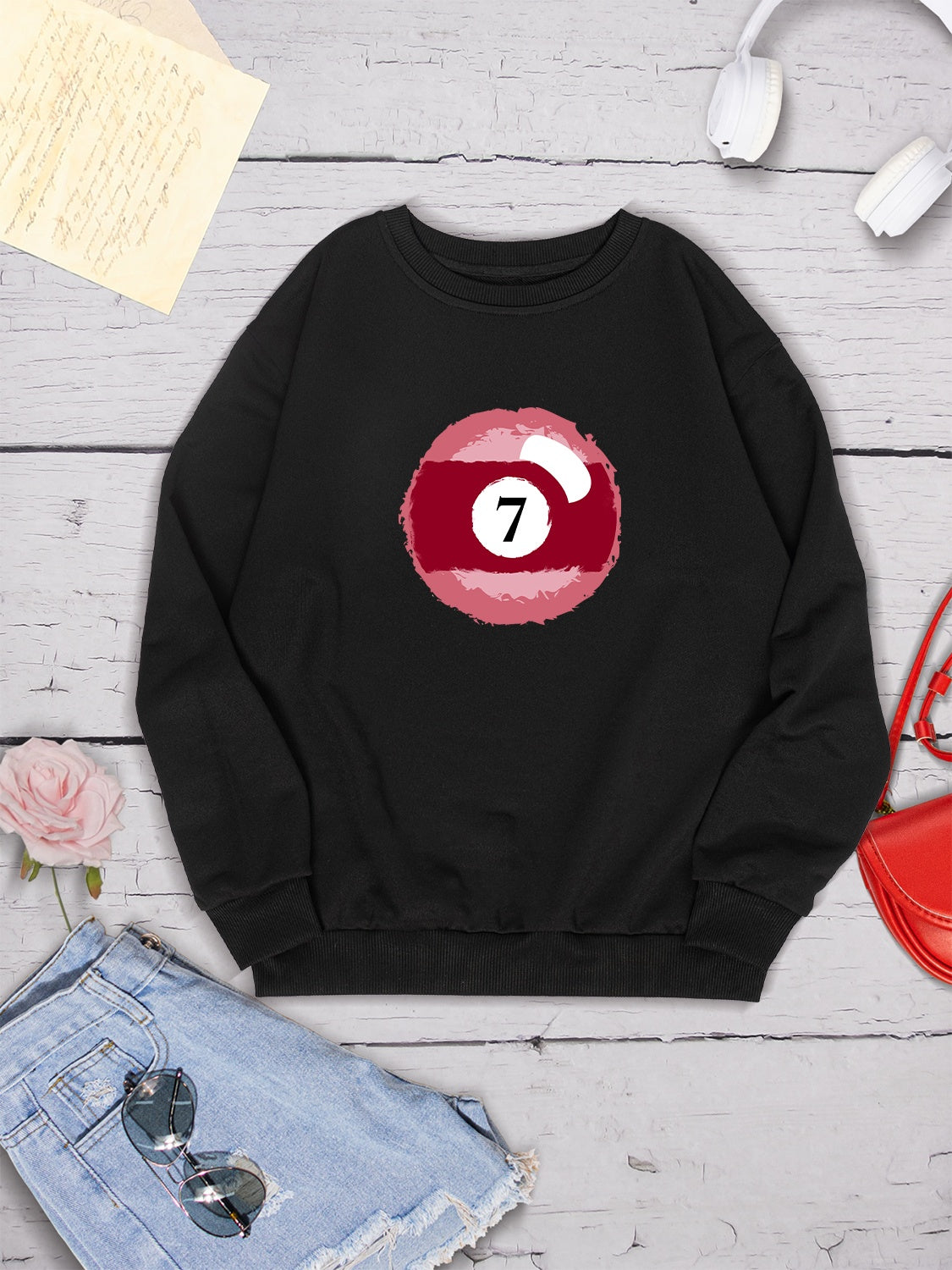 Billiard Graphic Round Neck Sweatshirt-Jewearrings