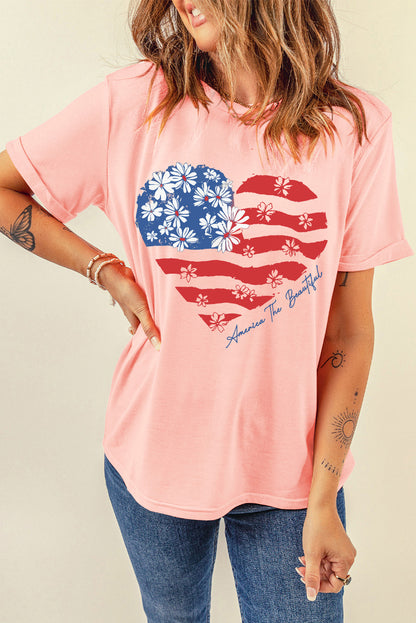 Heart Round Neck Short Sleeve T-Shirt-Jewearrings