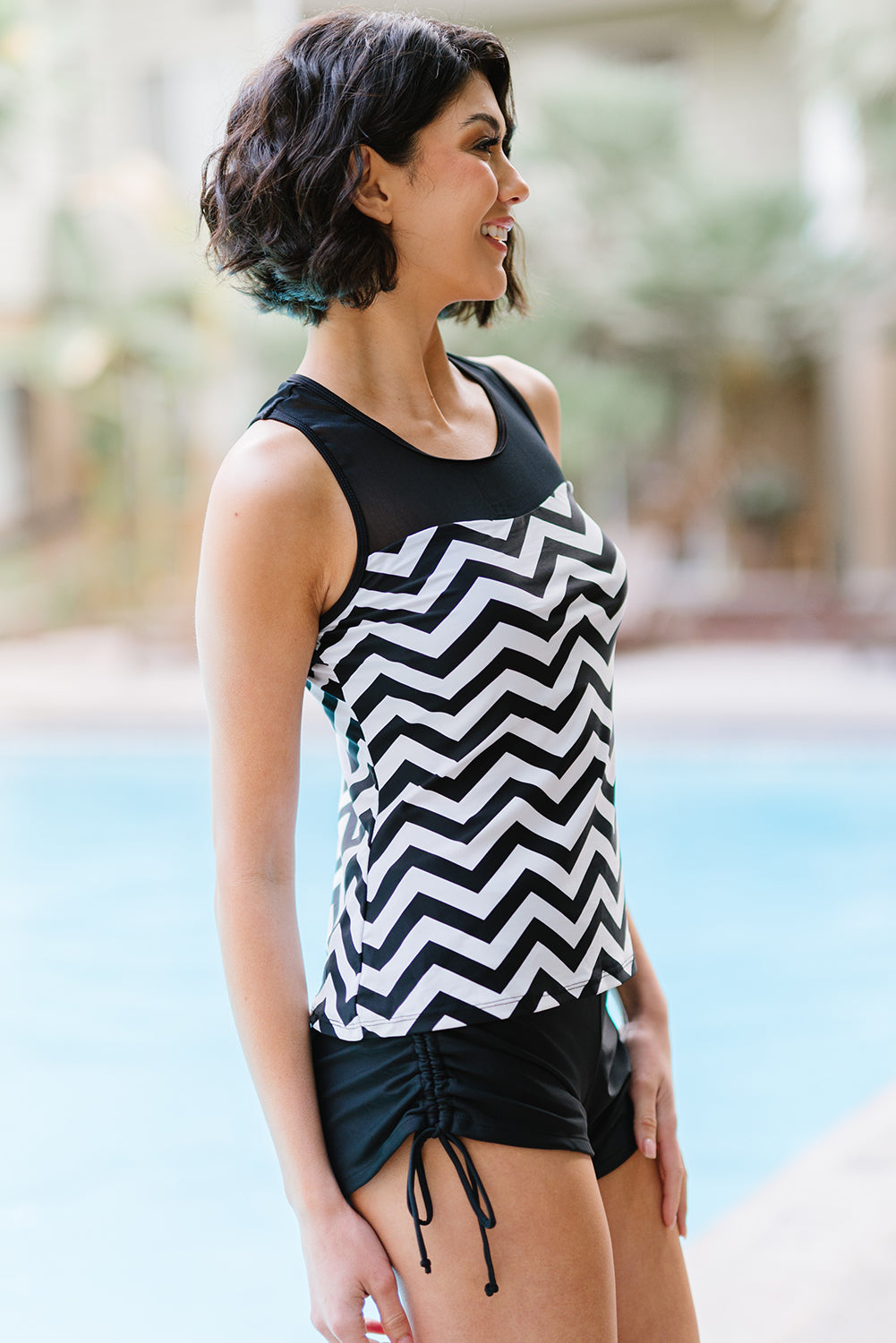 Full Size Chevron Print Ruched Tankini Set-Jewearrings