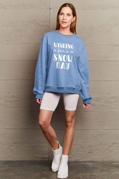 Simply Love Full Size WISHING FOR A SNOW DAY Round Neck Sweatshirt-Jewearrings