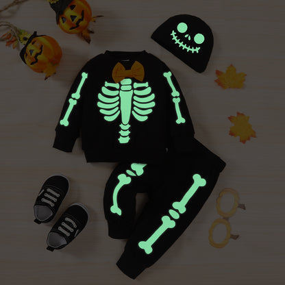 Skeleton Pattern Round Neck Sweatshirt and Bone Pattern Pants Set-Jewearrings