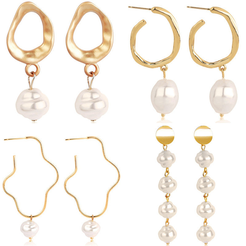 Ladies European And American Pearl Earrings Set Of 4-Jewearrings