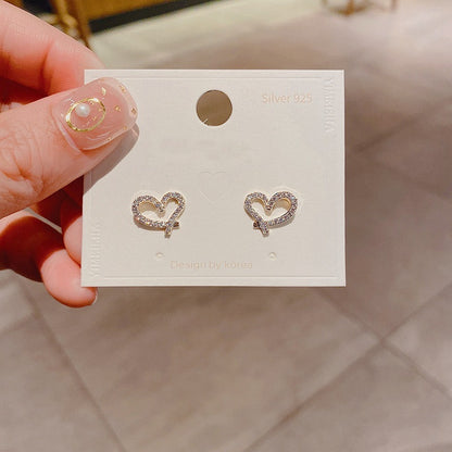 S925 Silver Needle Micro Set Zircon Heart Stud Earrings-Jewearrings