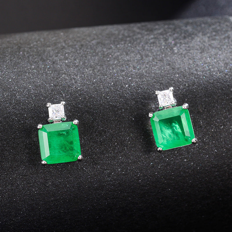 Ectangular Emerald Emerald Earrings With High-end Temperament-Jewearrings