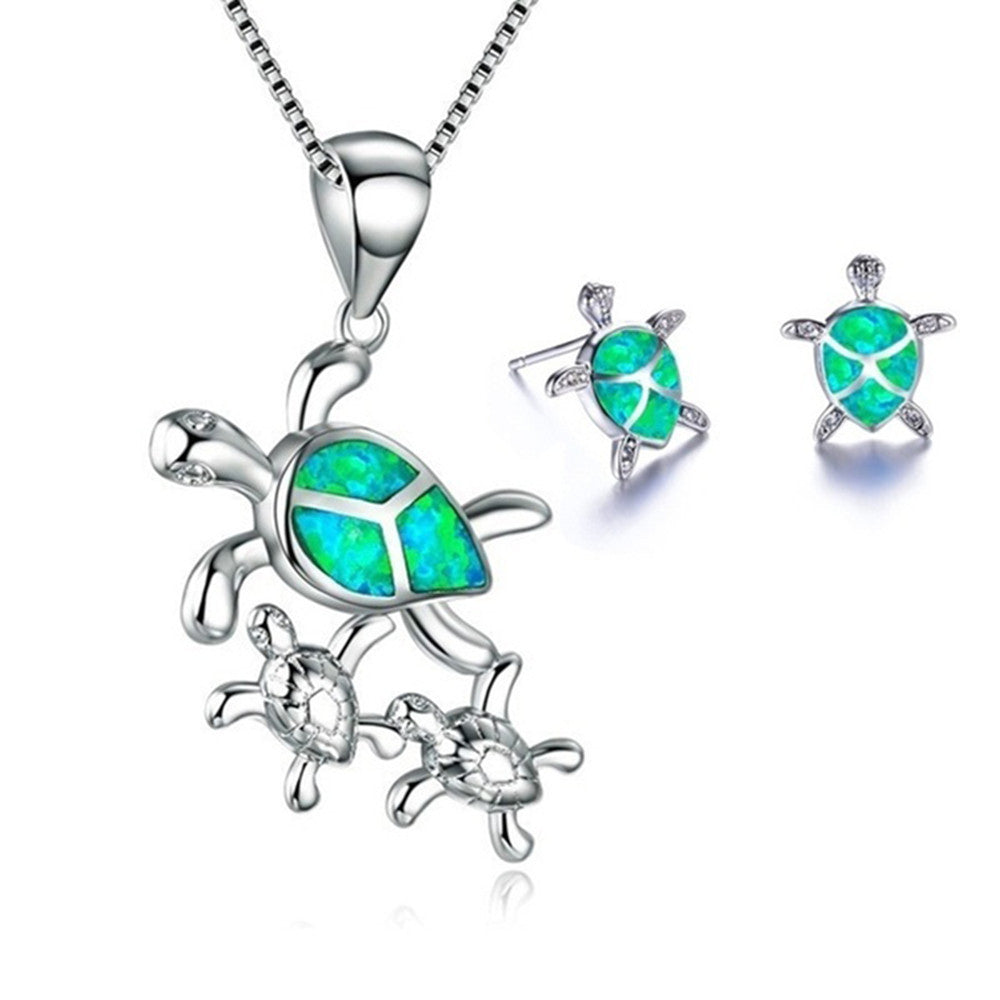 Fashion Opal 5 Colour Turtle Necklace Earrings Set-Jewearrings