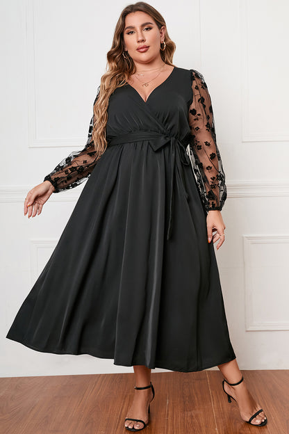 Plus Size Surplice Neck Tied Dress-Jewearrings