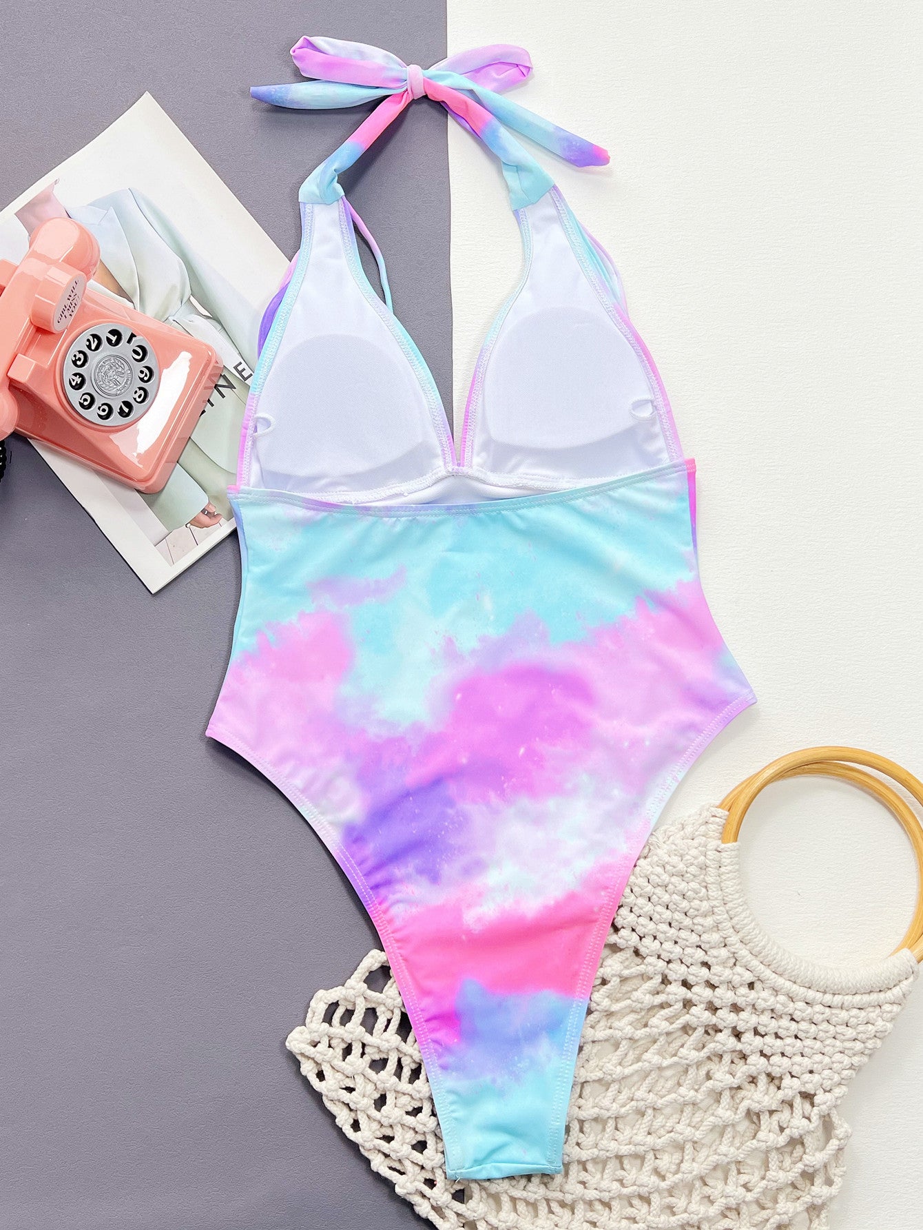 Tie-Dye Halter Neck One-Piece Swimsuit-Jewearrings