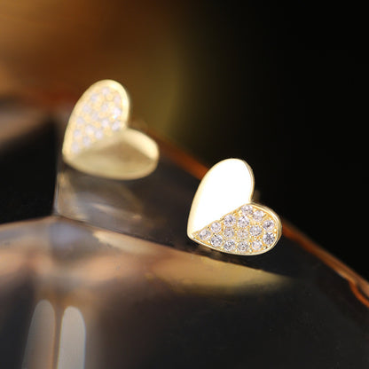 S925 Silver Stitching Love Heart Stud Earrings Special-interest Design-Jewearrings