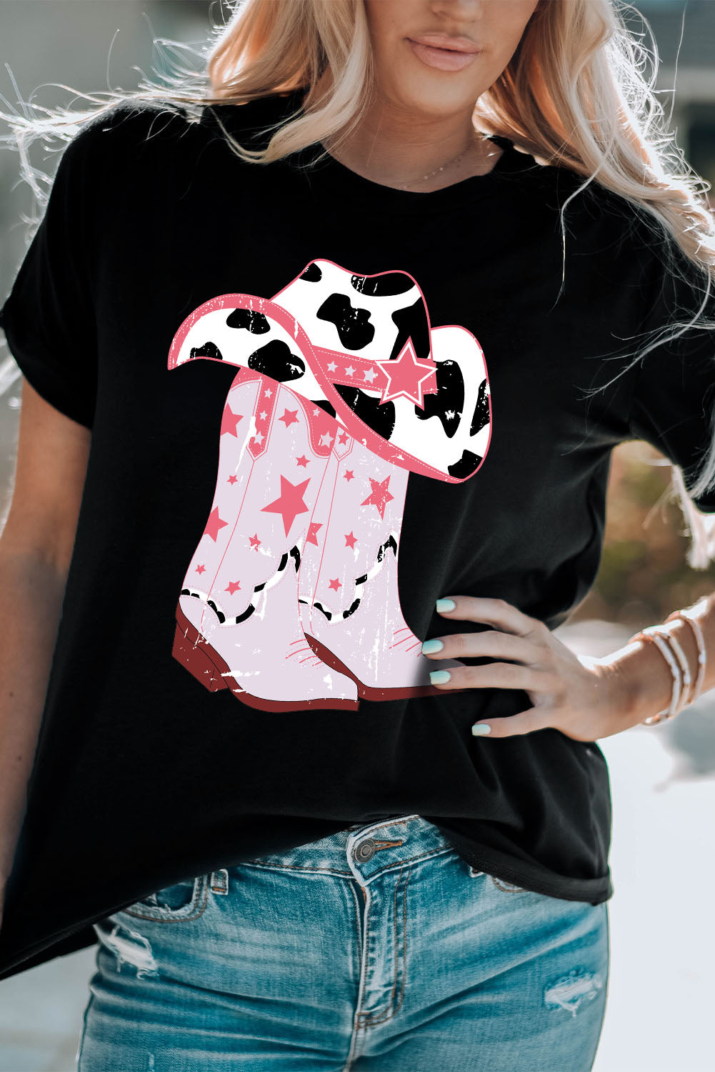 Cowboy Hat and Boots Graphic Tee-Jewearrings