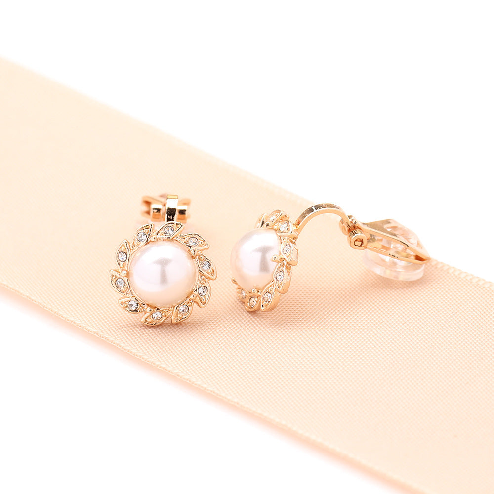 Simple Refined Rhinestone Artificial Pearl Earrings-Jewearrings