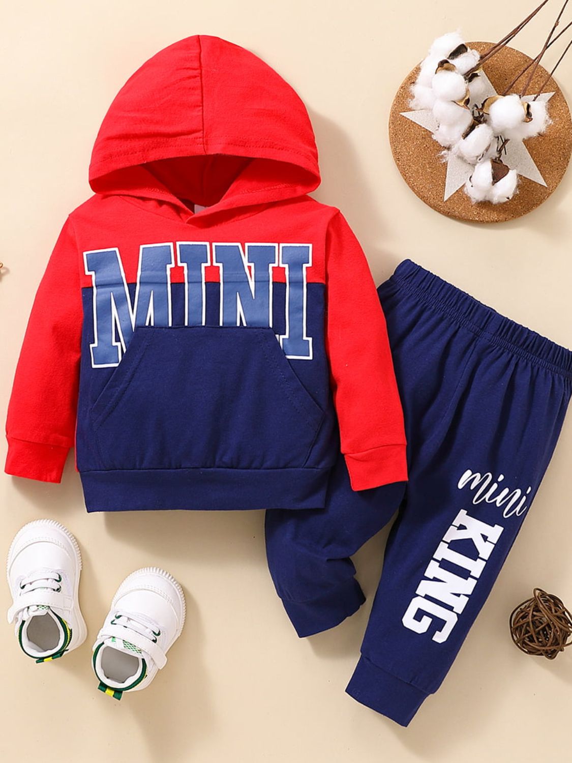 Baby Color Block Graphic Hoodie and Joggers Set-Jewearrings