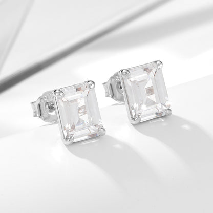 S925 Sterling Silver Geometric Square Zircon Stud Earrings-Jewearrings