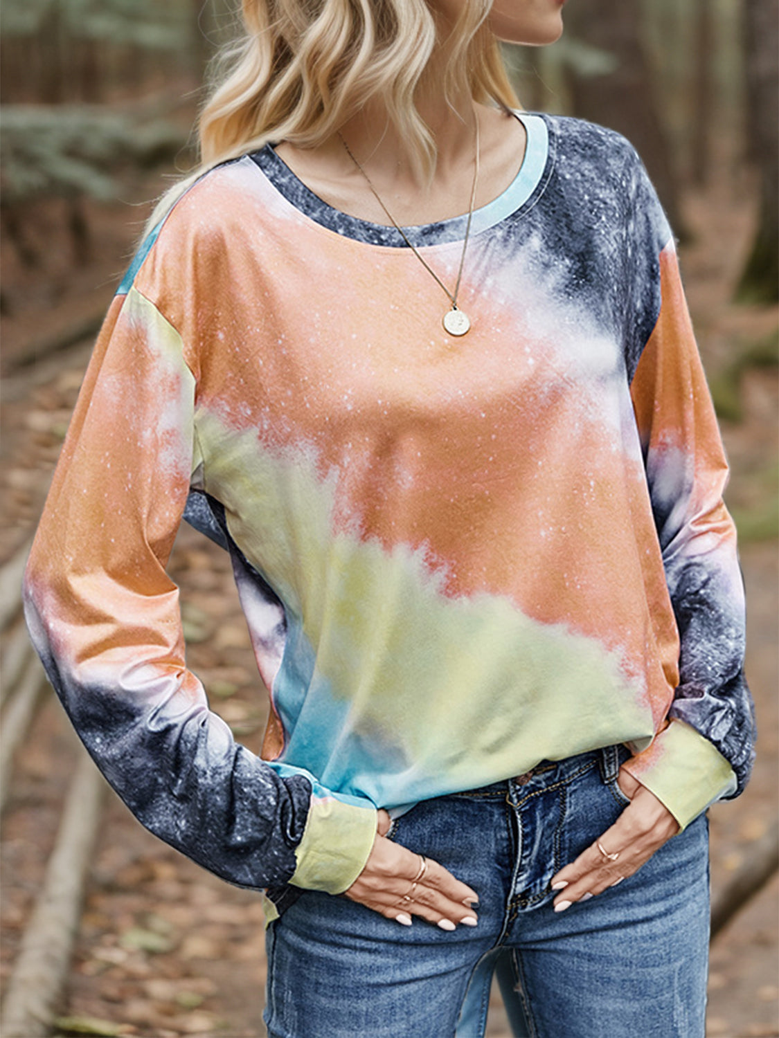 Printed Round Neck Long Sleeve T-Shirt-Jewearrings