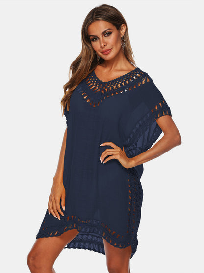 Cutout V-Neck Short Sleeve Cover-Up-Jewearrings