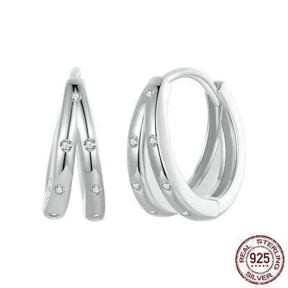 Simple Ring S925 Sterling Silver White Gold Plated Earrings-Jewearrings