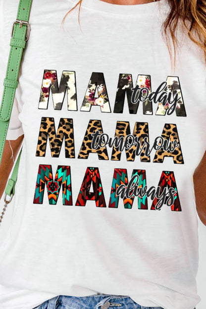 MAMA Graphic Cuffed Round Neck Tee Shirt-Jewearrings