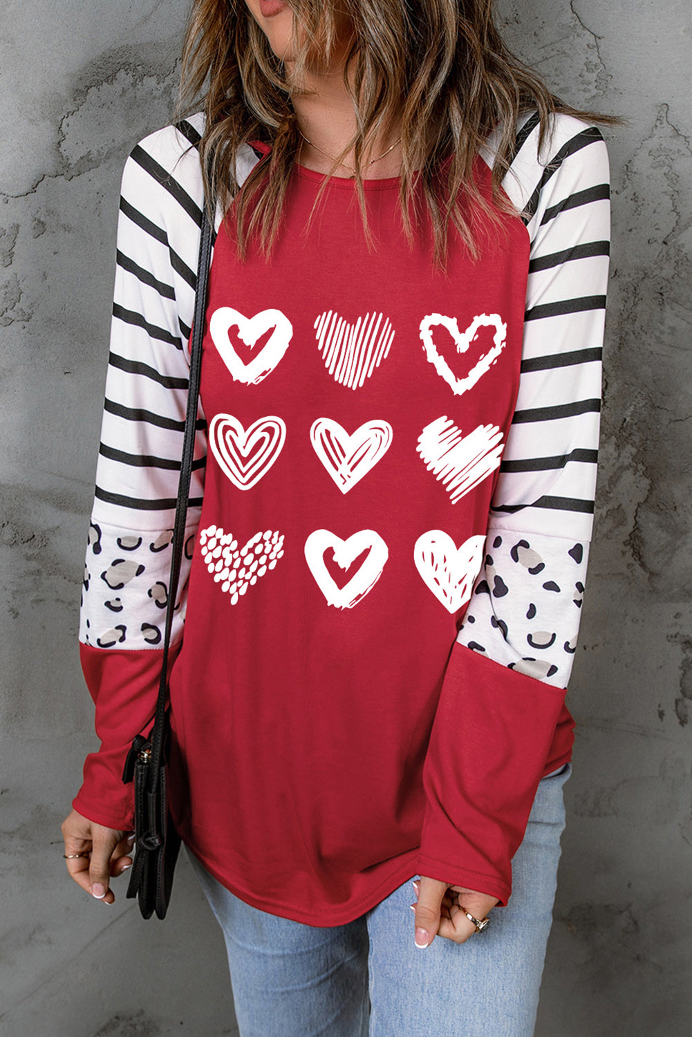 Heart Striped Raglan Sleeve T-Shirt-Jewearrings