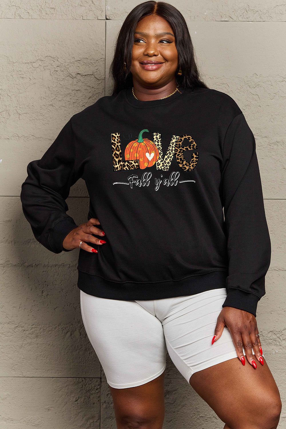 Simply Love Full Size LOVE FALL Y'ALL Graphic Sweatshirt-Jewearrings