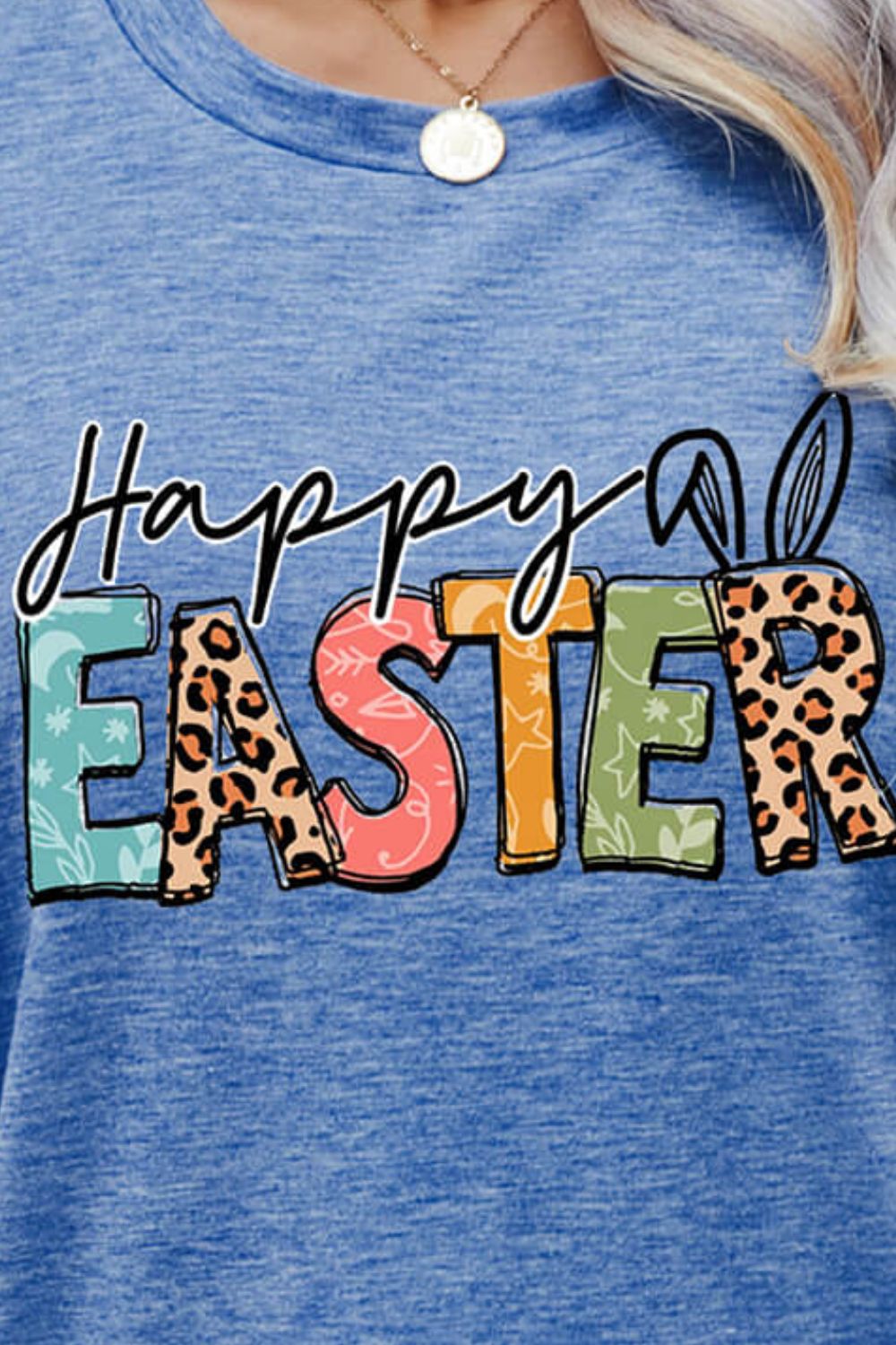 HAPPY EASTER Graphic Round Neck Tee Shirt-Jewearrings