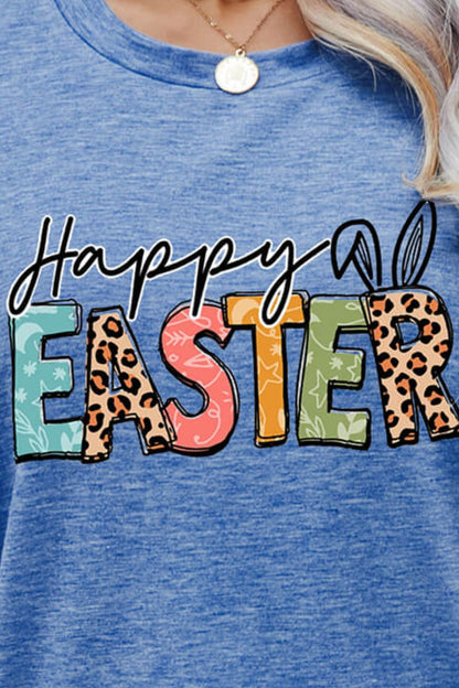 HAPPY EASTER Graphic Round Neck Tee Shirt-Jewearrings