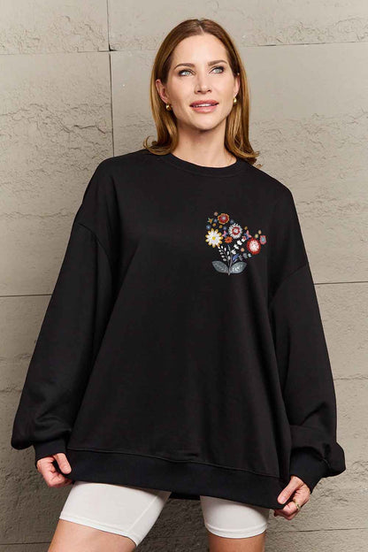 Simply Love Full Size Flower Graphic Sweatshirt-Jewearrings