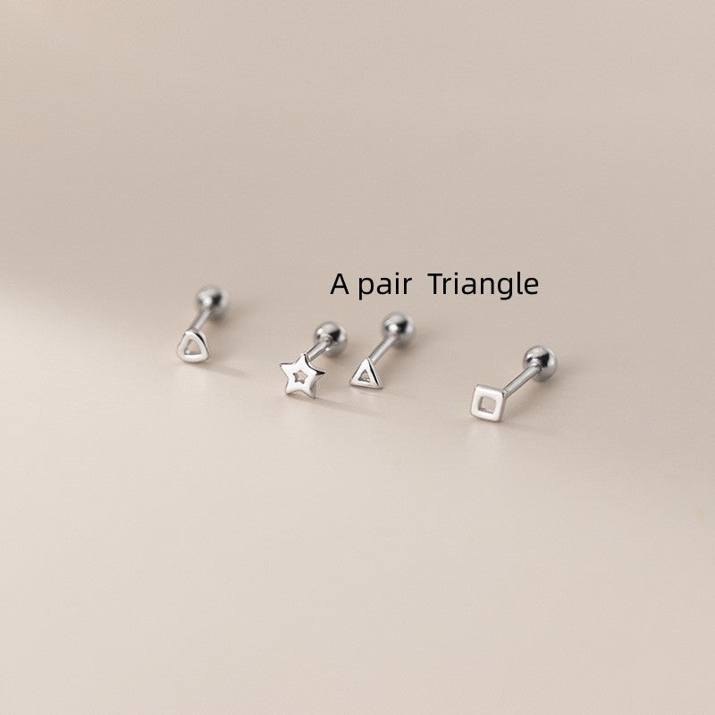 Women's Simple Hollow Stars Square Triangle S925 Silver Stud Earrings-Jewearrings