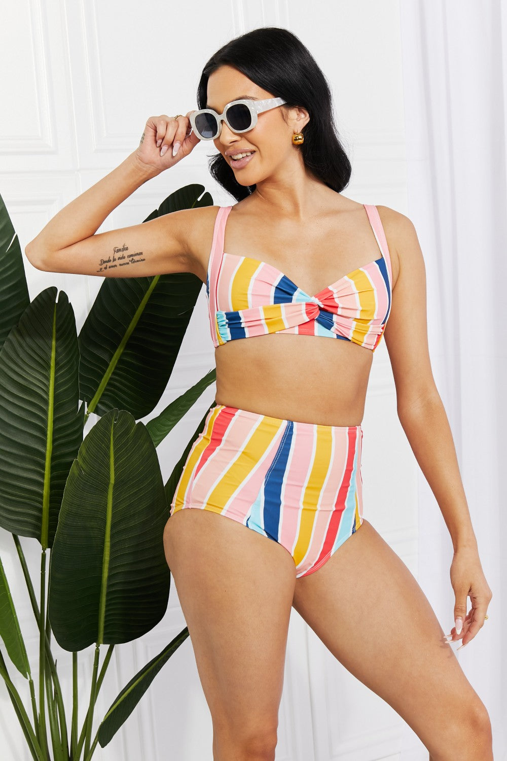 Marina West Swim Take A Dip Twist High-Rise Bikini in Stripe-Jewearrings