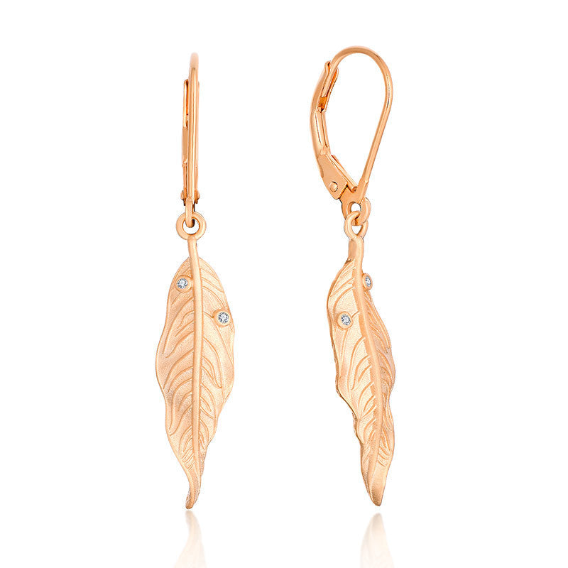 Women's Fashion Vintage Versatile Rose Gold Leaf Sandblasted Zirconium Earrings-Jewearrings