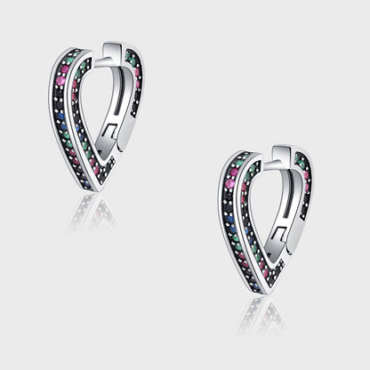 Small Design S925 Sterling Silver Rainbow Zircon Love Earrings-Jewearrings