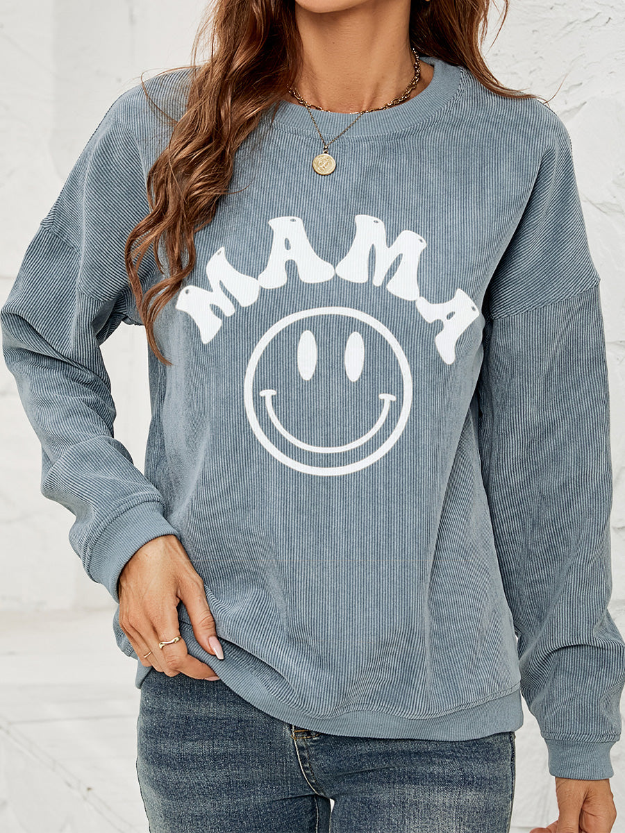 Round Neck Long Sleeve MAMA Graphic Sweatshirt-Jewearrings