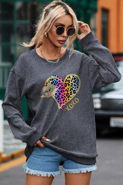 XOXO Leopard Round Neck Sweatshirt-Jewearrings