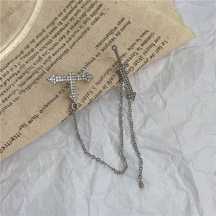 Fashionable Personality Cross Chain Silver Needle Earrings-Jewearrings