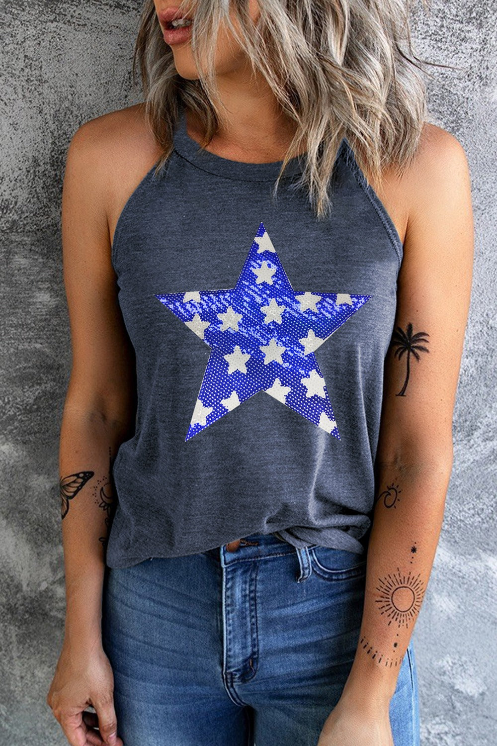 Sequin Star Grecian Neck Tank-Jewearrings